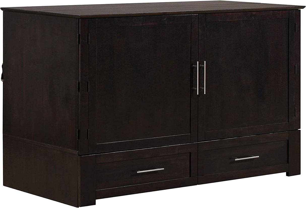 Emurphybed Daily Delight Murphy Cabinet Chest Bed with Charging Station & 6" Memory Foam Mattress, Queen (Java) Emurphybed