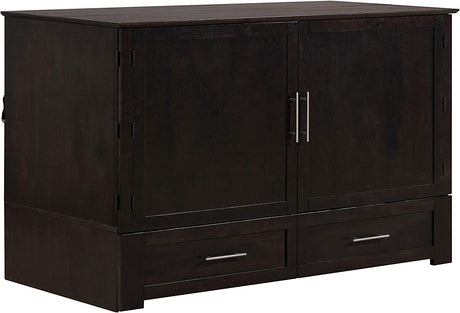 Emurphybed Daily Delight Murphy Cabinet Chest Bed with Charging Station & 6" Memory Foam Mattress, Queen (Java) Emurphybed