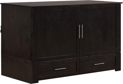 Emurphybed Daily Delight Murphy Cabinet Chest Bed with Charging Station & 6" Memory Foam Mattress, Queen (Java)