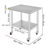 Mophorn Stainless Steel Work Table with Wheels 24 x 30 x 32 Inch Prep Table with 4 Casters Heavy Duty Work Table for Commercial Kitchen Restaurant Business, Silver and Black Mophorn