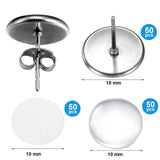 200 Pieces Sublimation Stainless Steel Blank Stud Earring Set Includes 50 Bezel Blank Setting 50 Aluminum Sheets with 50 Glues 50 Glass Discs for DIY Jewelry Findings, Earring Making (Silver, 10 mm) Hicarer