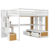 Harper & Bright Designs Natural Full Loft Bed with Desk, Stairs, and Storage Solutions for Kids and Teens Harper & Bright Designs