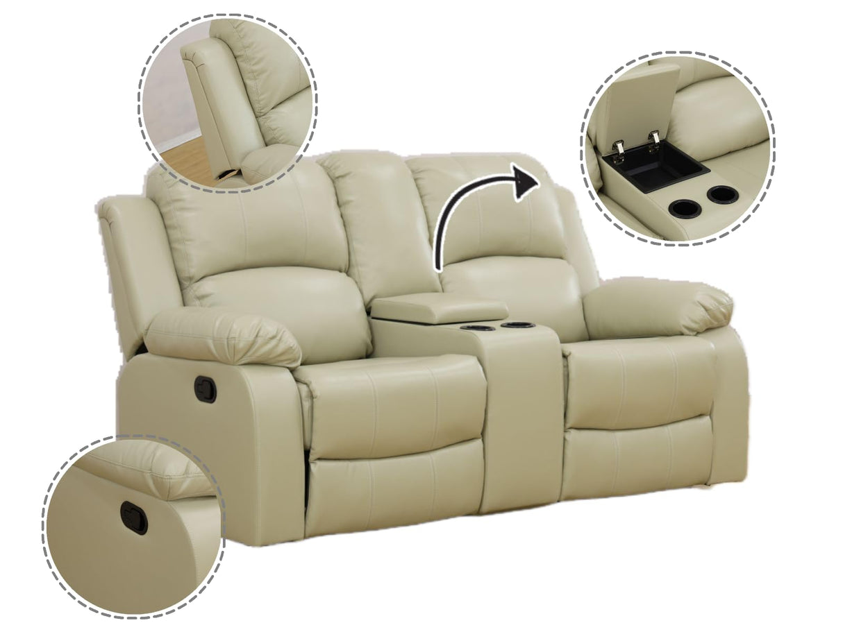 Caberryne Leather Loveseat Recliner Sofa，Leather Recliner Sofa Set for Living Room Furniture Sets，Beige Double Recliner Loveseat for Living Room/Office/Theater Seating/Rv(Loveseat Recliner) Caberryne