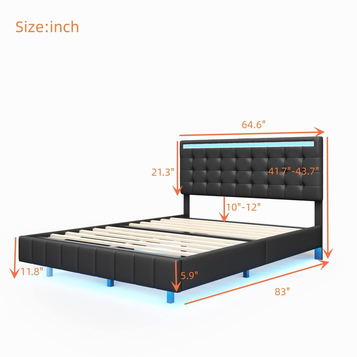 Jintop Modern Queen Size Floating Bed Frame with LED Lights & USB Charging Ports - WoodArtSupply