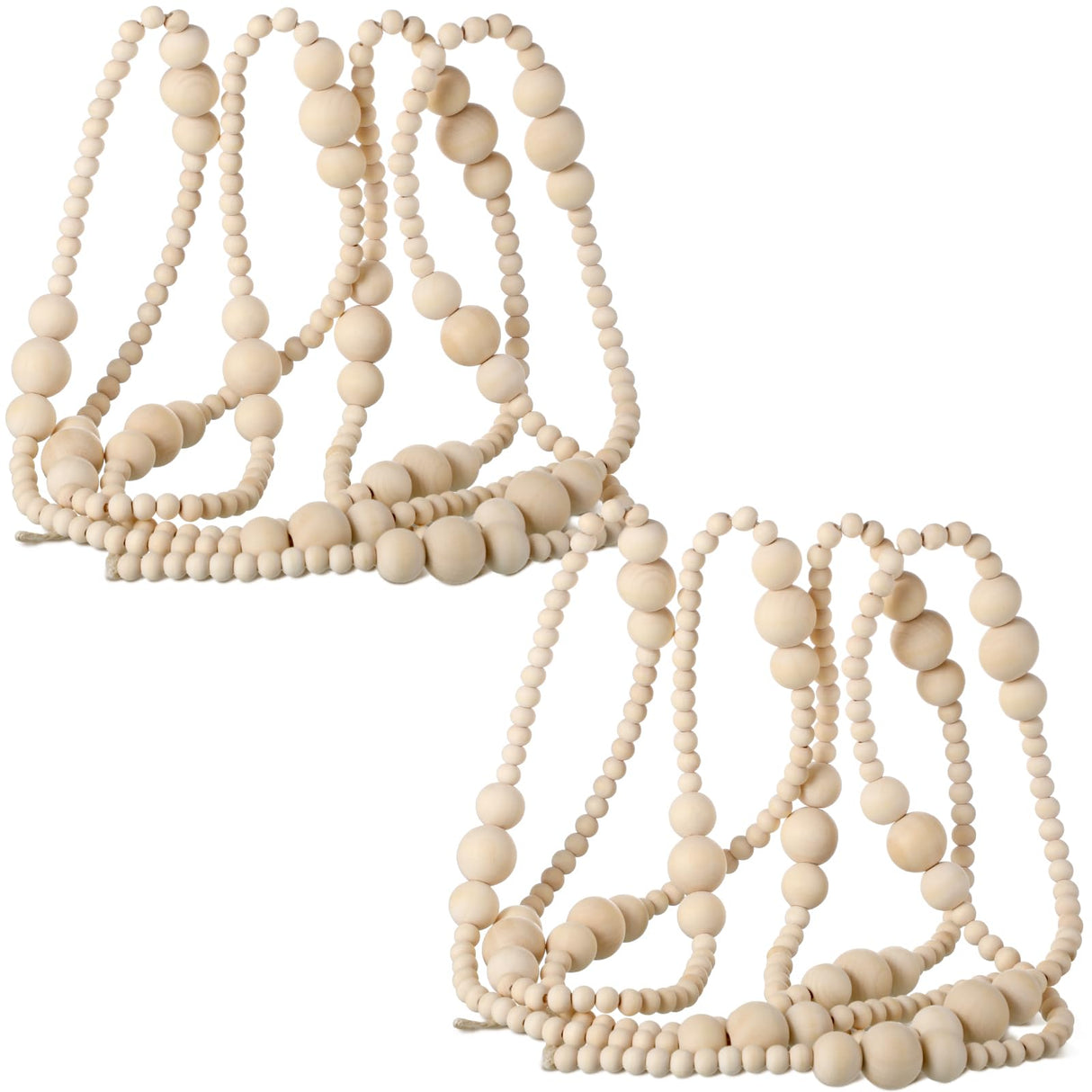 Ceenna 2 Pcs 18 ft Christmas Wood Bead Garland without Tassels 9ft Wooden Beads Garland Rustic Farmhouse Beads Boho Beaded Garland Decor Wooden Bead Garland Decor for Home Boho Decor (Wood) Ceenna