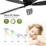 Ayaoty Ceiling Fans with Lights, 52" Low Profile Indoor Ceiling Fan with Light and Remote Control, Dimmable, Noiseless, Reversible, Black Ceiling Fan for Bedroom, Indoor/Outdoor Use Ayaoty
