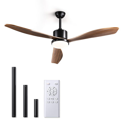 Wood Ceiling Fans with Lights: 52 Inch Outdoor Ceiling Fan with and Lights Remote Noiseless DC Motor 6 Speeds Timing 3 Downrods Reversible Modern Ceiling Fan for Outdoor Patio Indoor Bedroom-Walnut