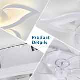 Ruibutrade White Flower Modern CeilingFans with Lights, Low Profile Ceiling Fan with Remote for Bedroom, Flush Mount Ceiling Fan with LED Dimmable Light,3-Colors, 6-Speeds, Timing Ceiling Fan Light Ruibutrade