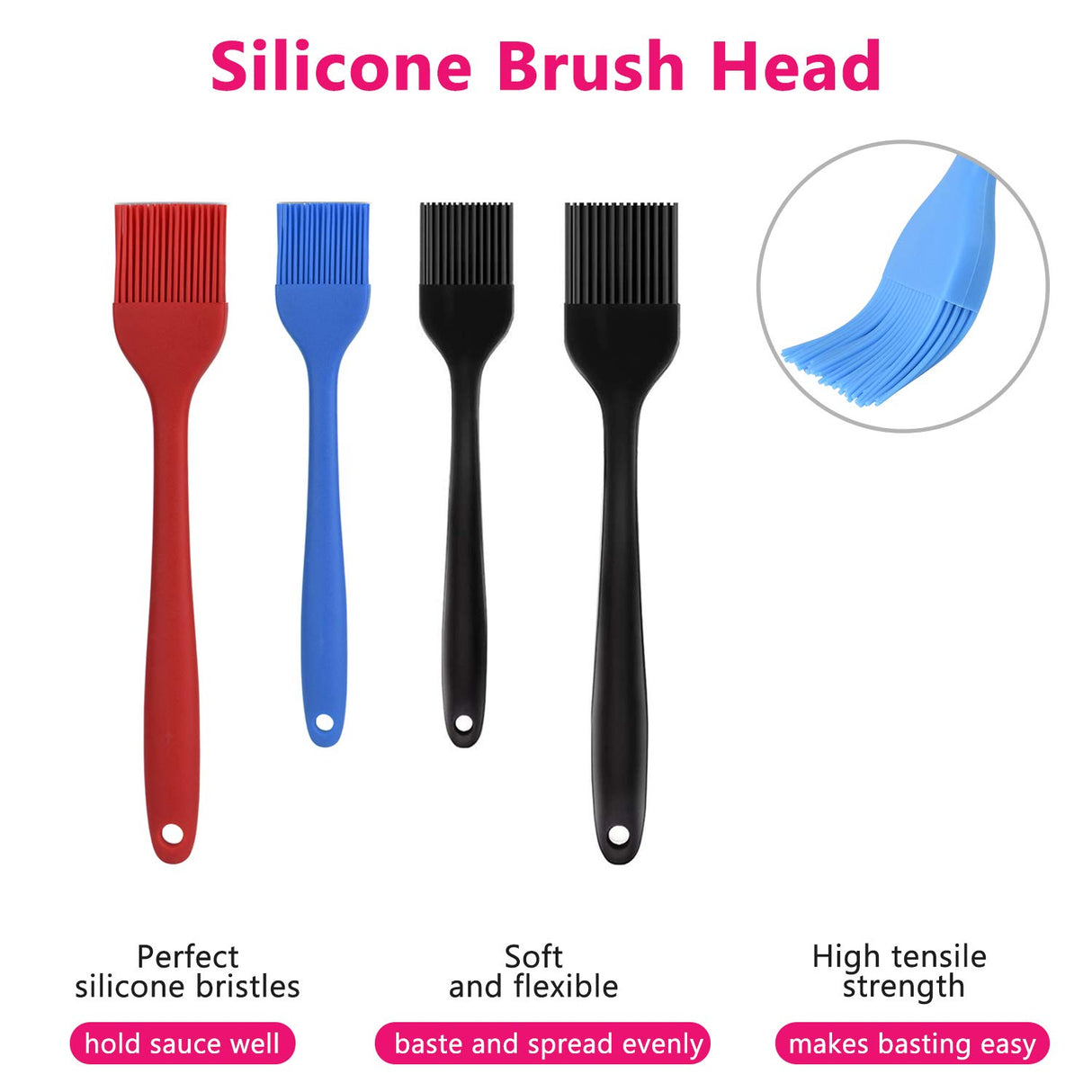 Hhyn Silicone Basting Pastry Brush Set 4 Pack Heat Resistant Spread Oil Butter Sauce for BBQ Grill Barbeque Kitchen Baking Cooking Pastries, 2 Large & 2 Small Multicolor Hhyn