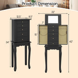 Giantex Jewelry Cabinet Armoire Chest with 4 Drawers, Flip Top Mirror, Top Storage Compartments, 2 Side Doors with 8 Necklace Hooks, 2 Shelves, Black Standing Jewelry Organizer Box for Girls Gift Giantex