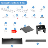 Ultrawall Peboard Storage Organizer, 48x36 inch Pegboard Wall Organizer, Metal Garage Peg Board with Toolboard, Utility Hooks, Overhead Shelf, 105pcs Ultrawall