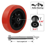 NINOSO 6" x 2" Heavy Duty Caster Wheels, 1/2" Bore Axle Non-Marking Polyurethane Wheel with Roller Bearing, Set of 4 Replacement Wheels with 4000 lbs Capacity (4 Pack) Ninoso