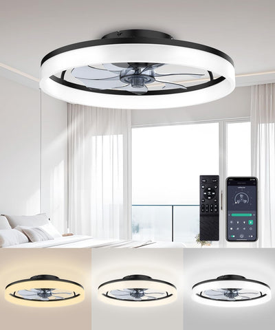 Ceiling Fans with Lights and Remote, 20"Modern Low Profile Ceiling Fan with Light , Stepless Color Temperature Change and 6 Speeds, Flush Mount Ceiling Fans for Bedroom, Kids Room and Living Room.