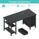 Lufeiya Gaming Desk with 4 Fabric Drawers & Storage Shelves, 47 inch Computer Writing Work Study Desk for Home Office Bedroom, Modern Simple Student PC Desks Table, Black Lufeiya