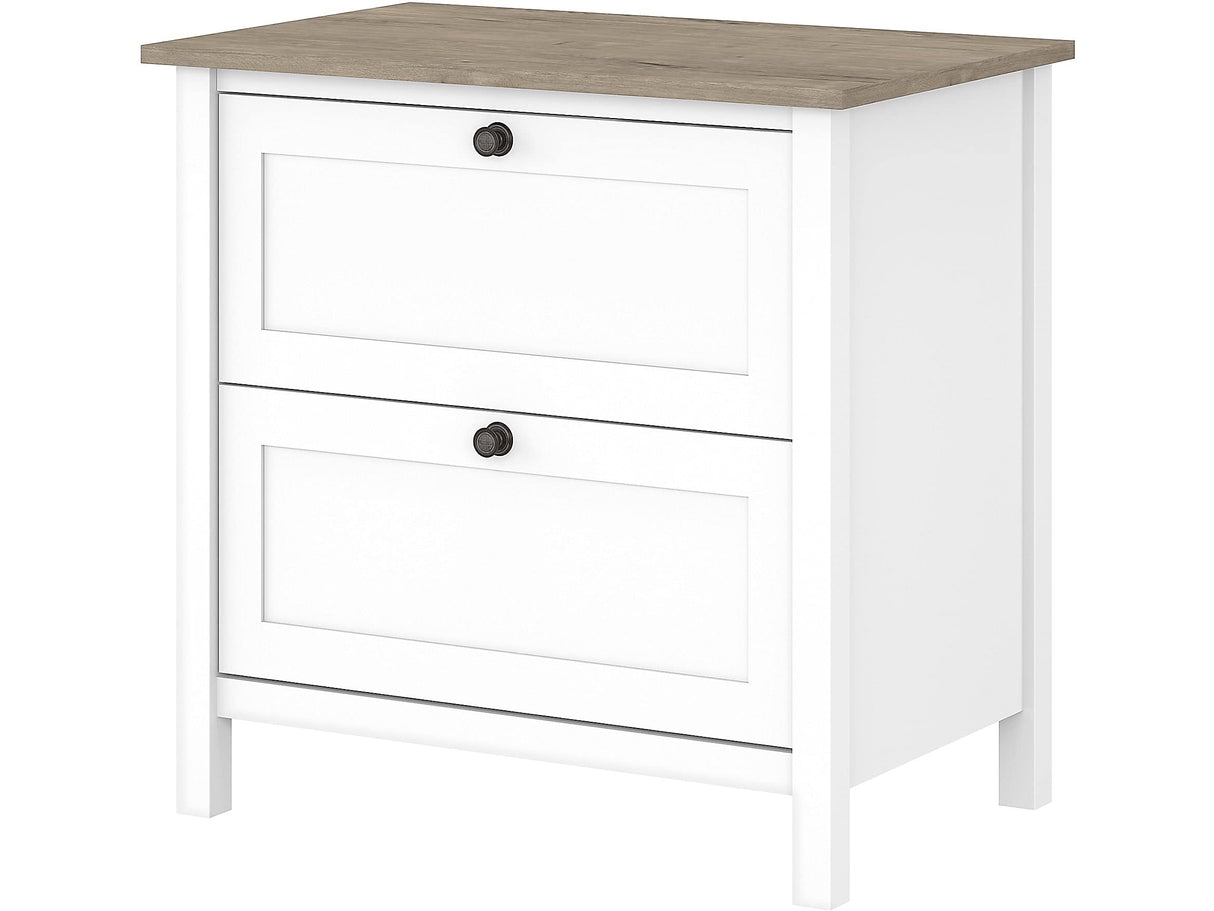 Bush Furniture Mayfield 2 Drawer Lateral File Cabinet in Pure White and Shiplap Gray Bush Business Furniture