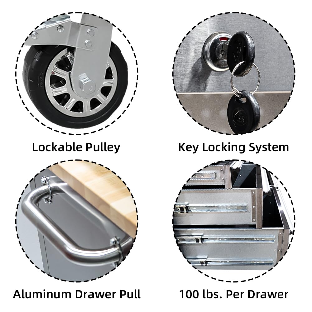 FH FOHOME 72-inch Stainless Steel Rolling Tool Chest with 15 Drawers, Lockable Mobile Storage Cabinet for Garage, Workshop, and Home - WoodArtSupply