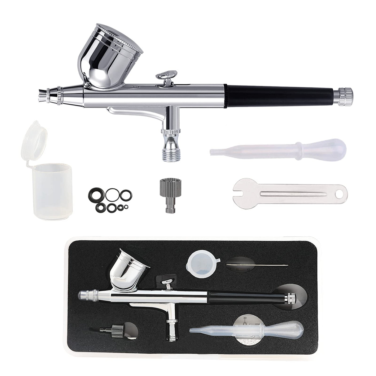 SAGUD Airbrush Kit Dual-Action Gravity Feed Air Brush Gun with 0.3mm and 1/3 oz. for Hobby, Models, Art, Tattoo, Nail Art, Cake SAGUD