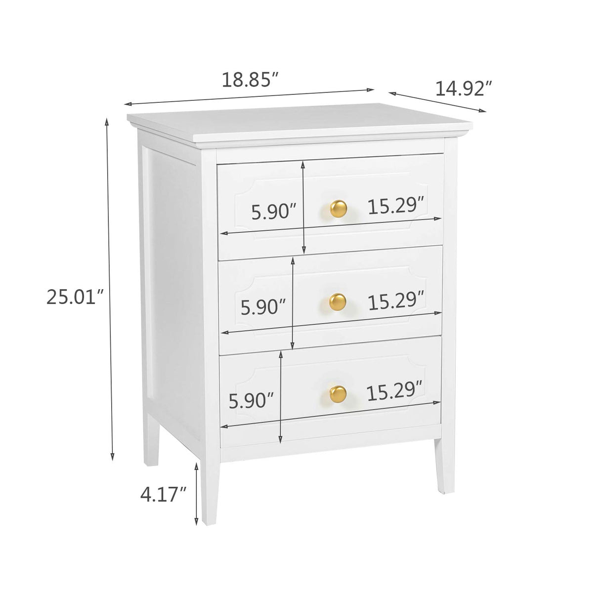 YIGOBUY 3 Drawer Nightstand White Side Table 19" Bedroom Night Stands End Table for Living Room Bedroom with Storage 1 Set Furniture YIGOBUY