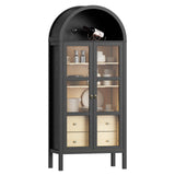 ROOMTEC Modern Farmhouse Arched Cabinet with Auto Sensor Light and Adjustable Shelves in Black Oak ROOMTEC