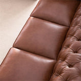 BOWERY HILL 95" W Traditional Leather Tufted Back Chesterfield Sofa with Removable Seat Cushions, Leg Assembly Required, for Living Room, in Chestnut Finish BOWERY HILL