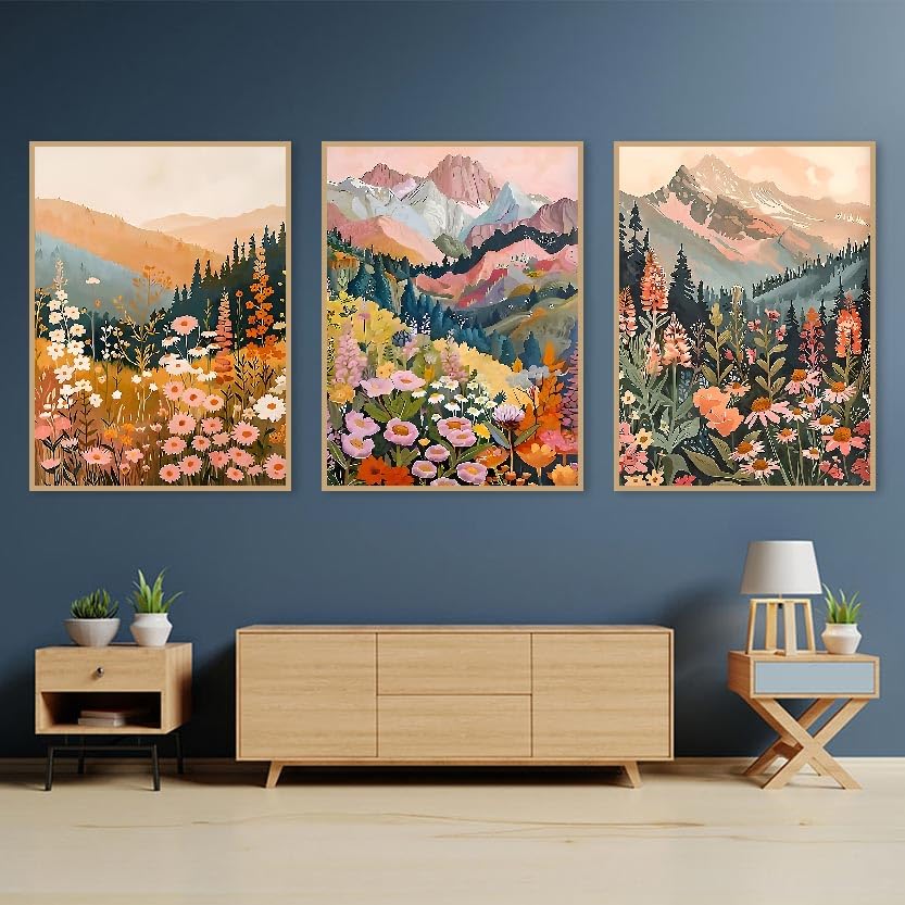 Mountain Diamond Art Kits for Adults - 3 Pack Landscape Flowers Diamond Painting for Beginners, Diamond Dots Round 5D Full Drill Paintings with Diamonds Gem Art and Crafts Home Decor 12x16inch tigdtiu