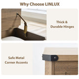 LINLUX Modern Farmhouse Coffee Table with Storage, Large Square Storage Coffee Tables, Rustic Wood Center Table with Flip-Top, Metal Corners, Brown LINLUX