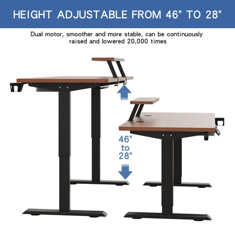 bilbil Electric Standing Desk with Drawer, 63x30 Inches Adjustable Height Sit Stand Up Desk with Storage Shelf, Home Office Desk Computer Workstation with Dark Walnut Top/Black Frame bilbil