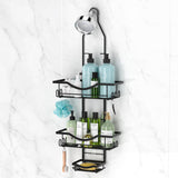 Shower Caddy Hanging Adjustable Shower Caddy, Rustproof Shower Organizer Extended Length Shower Caddy Over Shower Head with Hooks Soap Holder, Large Capacity Anti-Swing Bathroom Organizer, Black REINHARDT