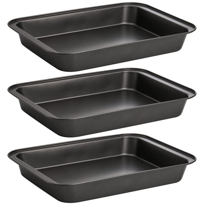 Lyellfe 3 Pack Rectangle Baking Pan, Non-Stick Cake Pans for Oven, 13 x 9 Inch Deep Cookie Sheet Tray for Brownie Lasagna Casserole Bread, BPA Free