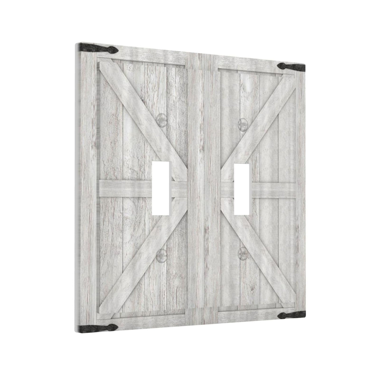 Spshian Decorative Switch Plate Covers Rustic Wooden White Barn Doors 2 Gang Wall Plate Double Toggle Light Switch Cover Plate Electric Dual Device Electrical Faceplate for Kitchen Farmhouse Bedroom Spshian