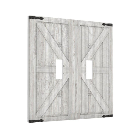 Spshian Decorative Switch Plate Covers Rustic Wooden White Barn Doors 2 Gang Wall Plate Double Toggle Light Switch Cover Plate Electric Dual Device Electrical Faceplate for Kitchen Farmhouse Bedroom Spshian