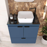 COZIMAX Soul 23" Combo Floating Bathroom Vanity with White Ceramic Sink Tempered Glass Countertop Soft Close Doors 1 Drawer Wall Mount (Blue) COZIMAX