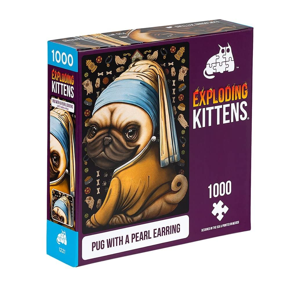 Pug with a Pearl Earring Jigsaw Puzzle by Exploding Kittens - 1000 Pieces Jigsaw Puzzle for Adults, Teens, and Kids - Dog Puzzle, Funny Puzzle, Art Puzzle Exploding Kittens LLC