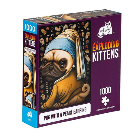 Pug with a Pearl Earring Jigsaw Puzzle by Exploding Kittens - 1000 Pieces Jigsaw Puzzle for Adults, Teens, and Kids - Dog Puzzle, Funny Puzzle, Art Puzzle Exploding Kittens LLC