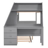 Harper & Bright Designs Twin Over Full Bunk Bed with Trundle and Built-in Desk, Solid Wood Bunk Bed Frame with Three Storage Drawers and Shelf, for Kids Teens Adults (Gray) Harper & Bright Designs