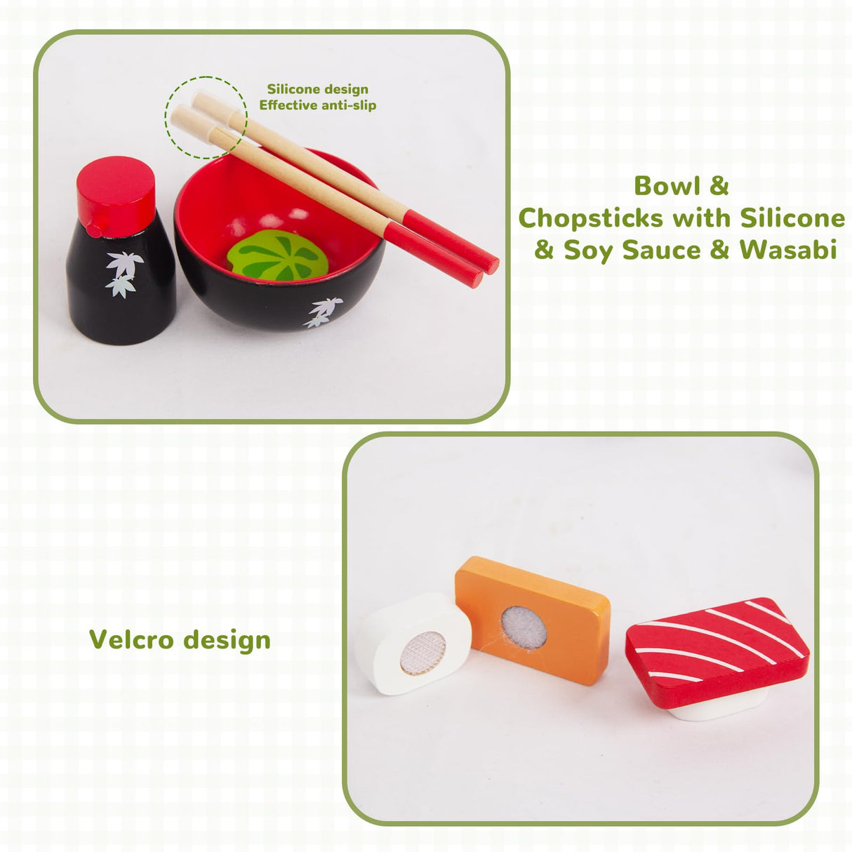 WoodenEdu Sushi Slicing Play Food Set, Wooden Pretend Play Kitchen Toys for Kids 3+, Sushi Food Play Learning Toy for Girls Boys WoodenEdu