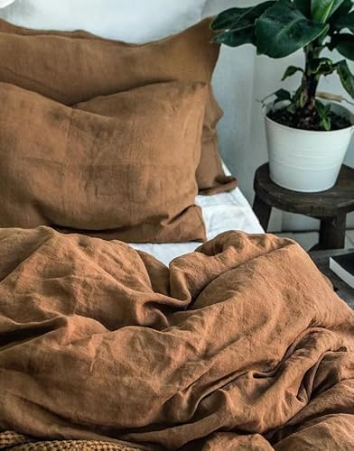 Gaytri Handicraft Linen Duvet Cover in Tobacco. King, Queen, Twin, Full, Double, Single Sizes. Tobacco Linen Duvet Cover. Brown Linen Bedding Set with Zipper Closure (2 Pillowcase 20X30) Generic