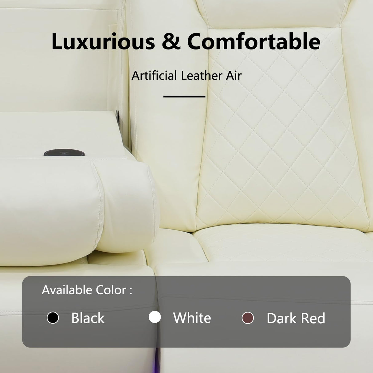 GEBADOL Leather Power Recliner Set with LED, 3-Piece Recliner Sofa and Loveseat Chair with Storage Console/Charging Port, Modern Reclining Furniture for Living Room (Cream-White, Sofa+2 Chairs) GEBADOL