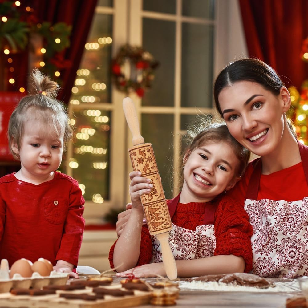 XINBADA Christmas Nativity Embossed Rolling Pin - Perfect Christmas Baking Supplies for Cookie Decorating,Wooden Rolling Pin for Cookies & Pastries,Christmas Theme Cookie Mold XINBADA