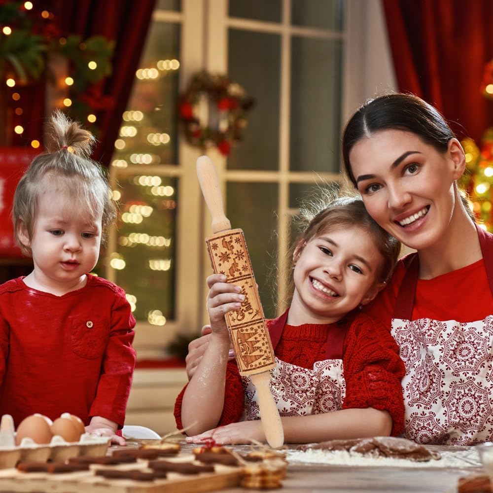 XINBADA Christmas Nativity Embossed Rolling Pin - Perfect Christmas Baking Supplies for Cookie Decorating,Wooden Rolling Pin for Cookies & Pastries,Christmas Theme Cookie Mold