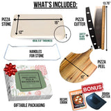 Pizza Stone for Oven and Grill Set - 5PCS Pizza Making Accessories Kit with 15 inch Stones, Peel, Cutter and Dough Tool - Large Rectangular Baking Oven Stones - Baking Stone for Bread Ritual Life