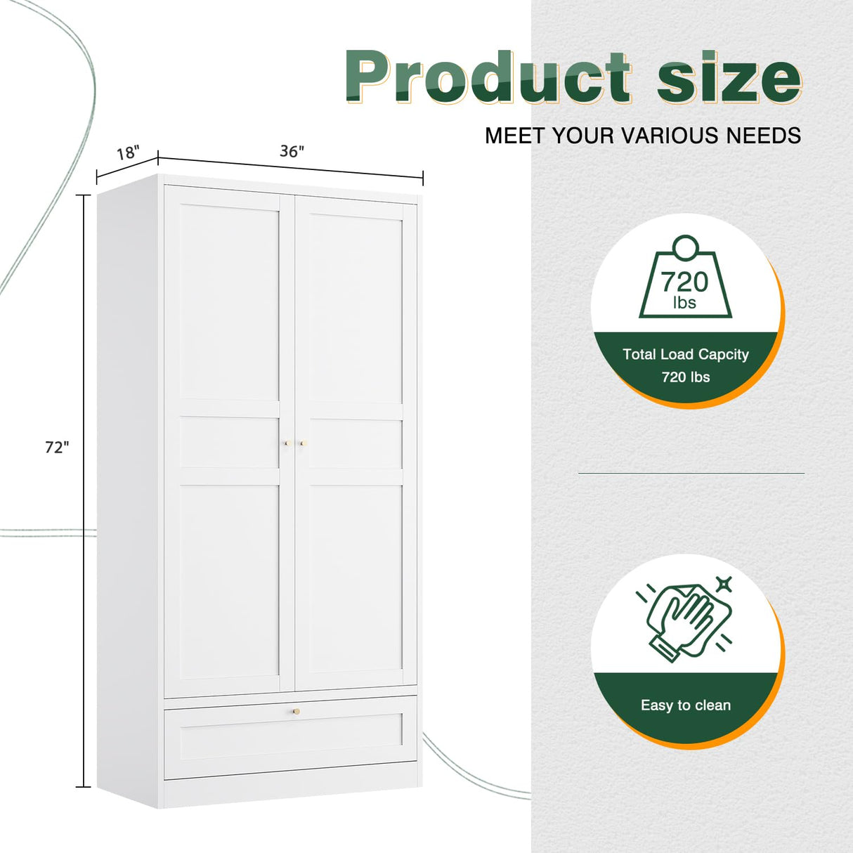 Letaya Wardrobe Closet,72" H Clothing Metal Storage Cabinet with Storage Drawer Adjustable Shelves and Hanging Rod,Bedroom Armoire Cabinet Clothes Organizer (White) Letaya