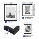 SONGMICS Gallery Wall Frame Set, Multi Picture Frames Set of 7, One 11x14, Two 8x10, Four 6x8 Collage Photo Frame with White Mat, Glass Front, Hanging or Tabletop Display, Black SONGMICS
