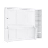 Queen Murphy Bed with Desk and Storage Shelves,Wood Hideaway Murphy Wall Bed with Storage Bookcase for Adults (White) MERITLINE