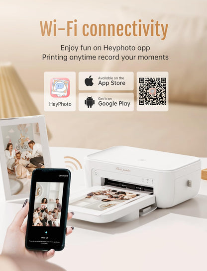 HPRT Photo Printer 4x6, 20 Sheets&1 Ribbon, Picture Printer for iPhone, Android, Smartphone, Portable Photo Printers, Wi-Fi Wireless Instant Thermal Dye-Sublimation Printer（White）