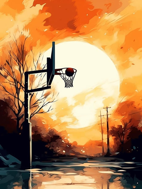 MaiYiYi Basketball Frame Diamond Painting by Numbers, 5D Full Round Drill Sun Basketball Frame Crystal Diamond Painting Set for Adult Beginner Home Wall Art Decor (30X40 CM) MaiYiYi