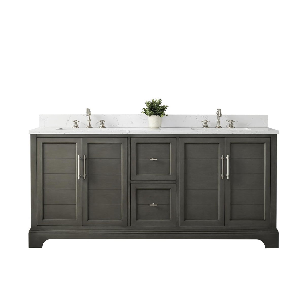 HOMEBEYOND 72 Inch Bathroom Vanity with Double Sink & Ceramic Top, Vanity Cabinet with Center Countertop Basin, Soft-Closing Doors, Backsplash, Sliver Grey HOMEBEYOND