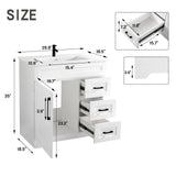 BUPWHEK 30” Luxurious Bathroom Vanity with Ceramic Sink Combo, White Bathroom Cabinet with 1 Soft Closing Door & 3 Full Extension Drawers, Faucet and Pop Up Drain Included BUPWHEK