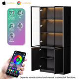 MAISONARIA Display Cabinet with Glass Doors & Lights, Curio Cabinet with 2 Shelves, Glass Display Cabinet for Living Room, Home Office, Bedroom, Black MAISONARIA