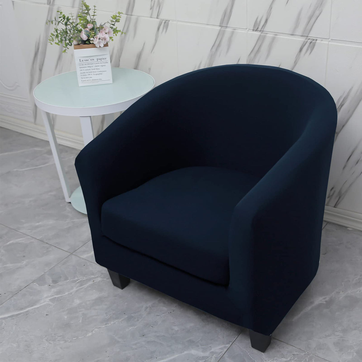 WOMACO 2 Pieces Club Chair Slipcover Printed Stretch Armchair Tub Round Barrel Swivel Chair Covers withc Cushion Cover Elastic Bottom Sofa Furniture Protector for Tullsta (1, Navy) WOMACO
